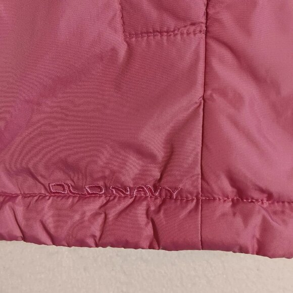 Pink Puffer Old Navy Zip Hooded Vest Sz M Fleece Lined - Picture 3 of 7
